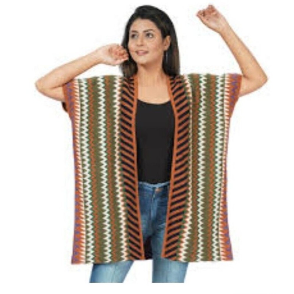 Passage Women's One Size Fits All Open Front Knit Poncho Cardigan Aztec NWT